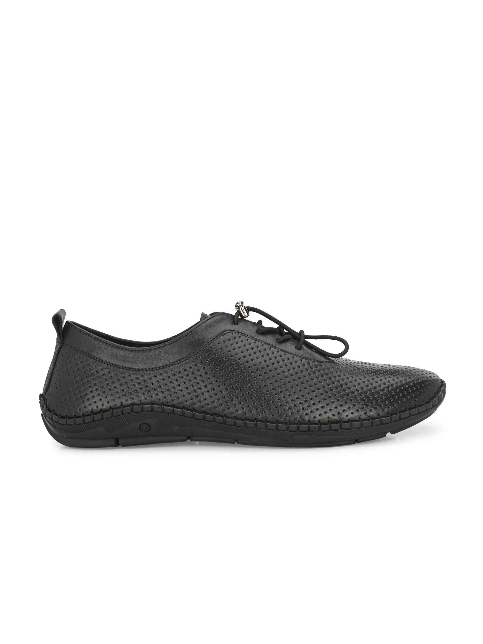 HITZ106 Herren Schwarze Leder Casual Schnürschuhe