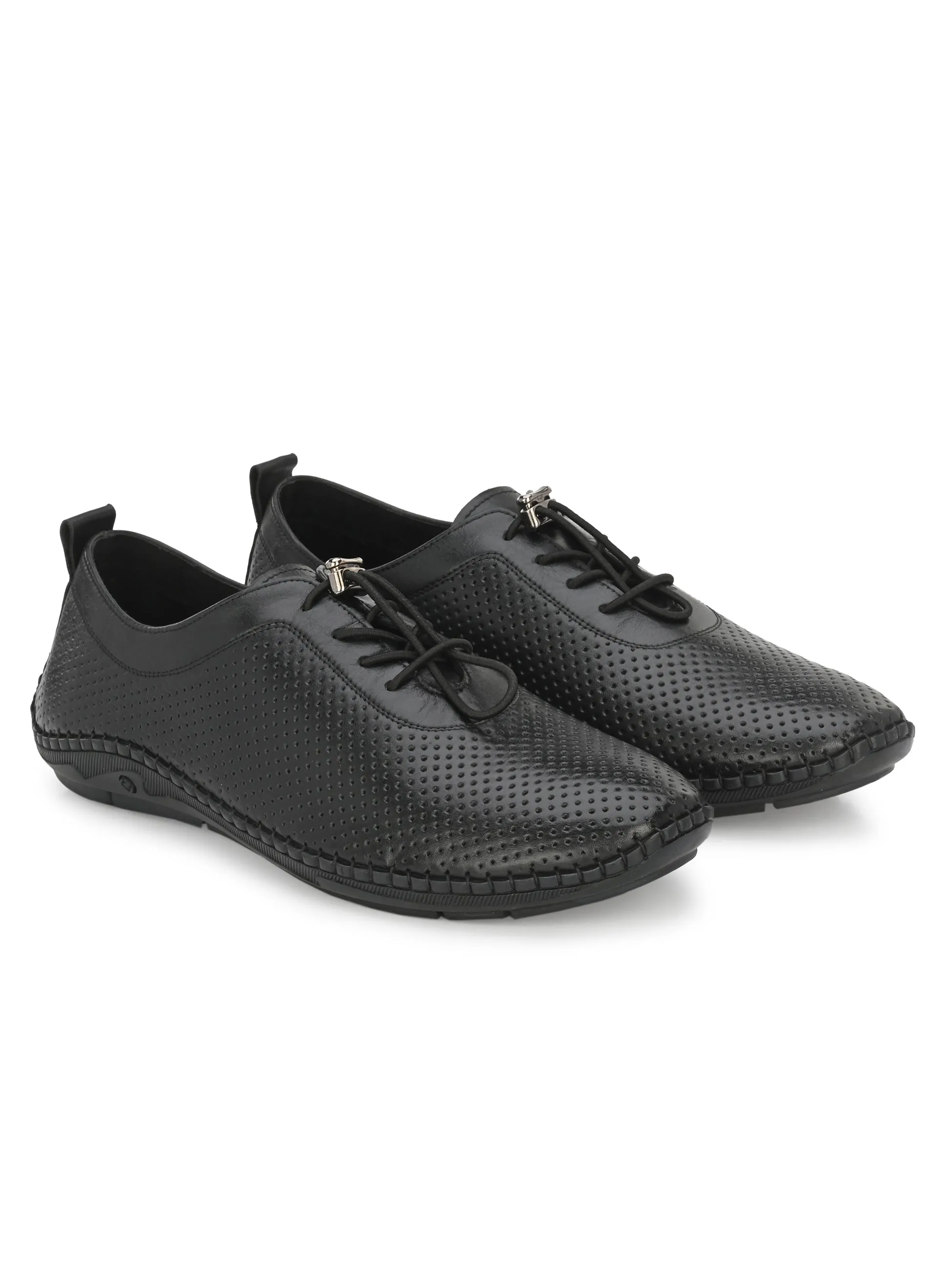 HITZ106 Herren Schwarze Leder Casual Schnürschuhe