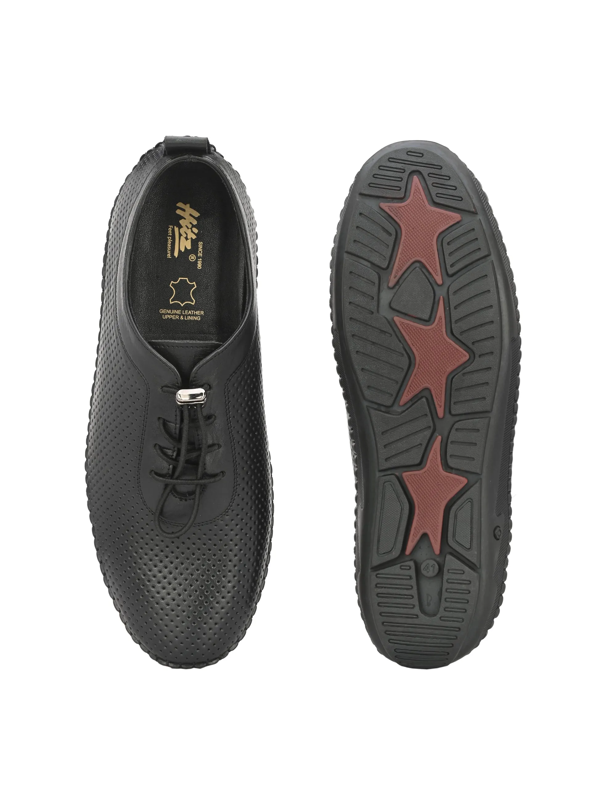 HITZ106 Herren Schwarze Leder Casual Schnürschuhe