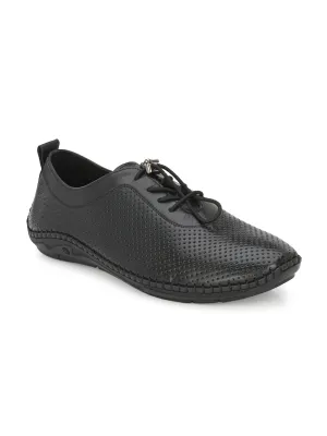 HITZ106 Herren Schwarze Leder Casual Schnürschuhe