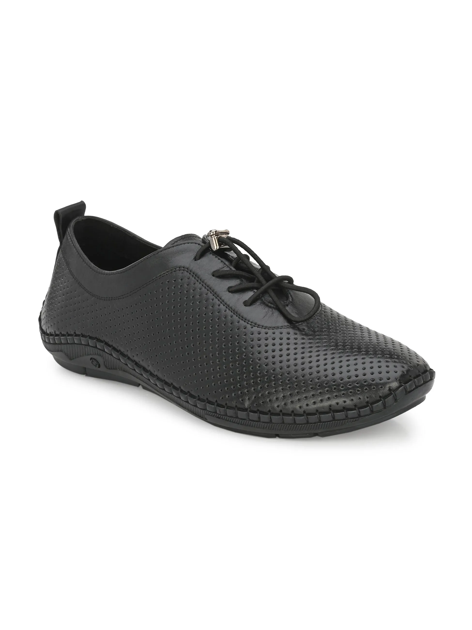HITZ106 Herren Schwarze Leder Casual Schnürschuhe