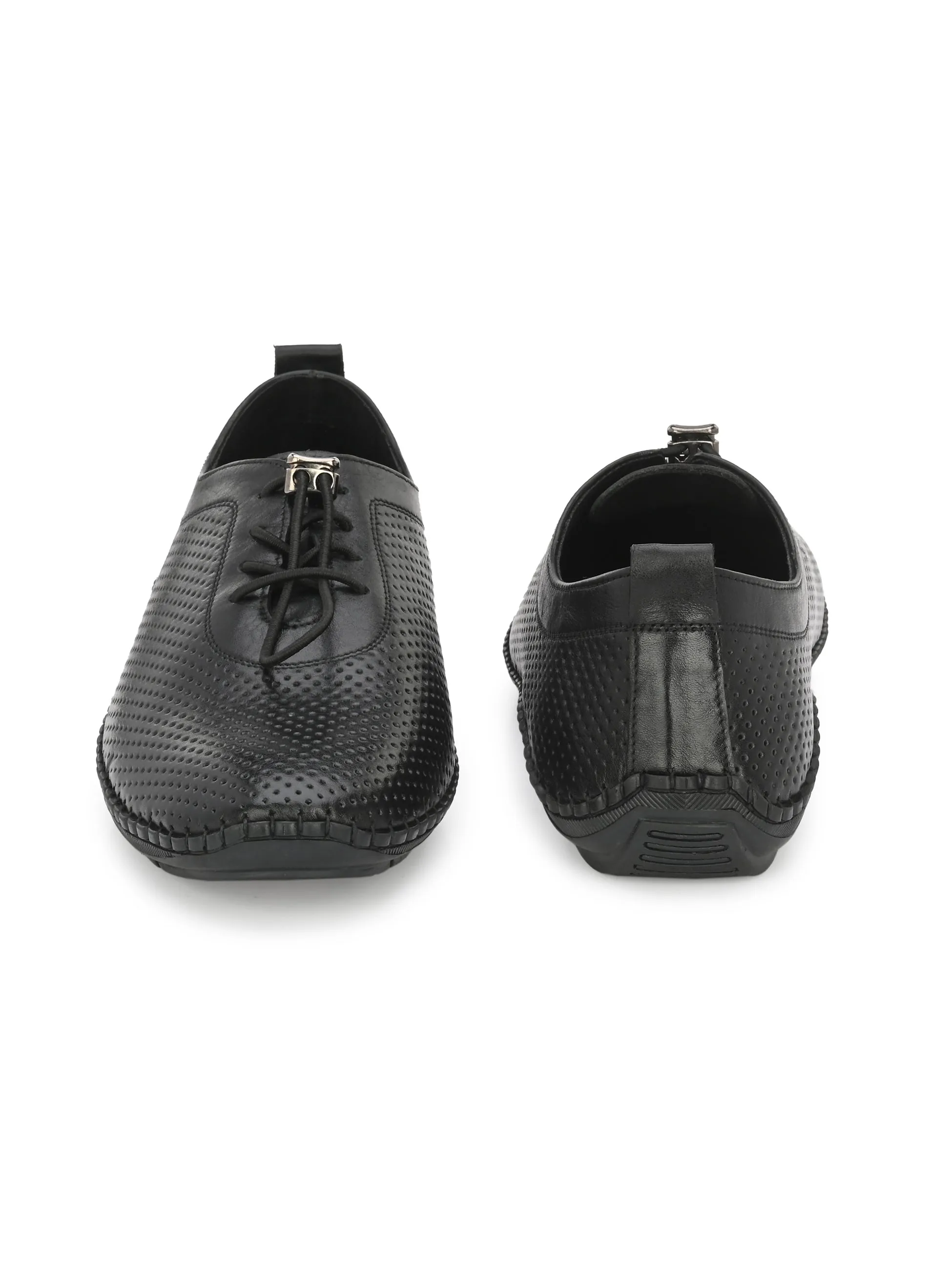 HITZ106 Herren Schwarze Leder Casual Schnürschuhe