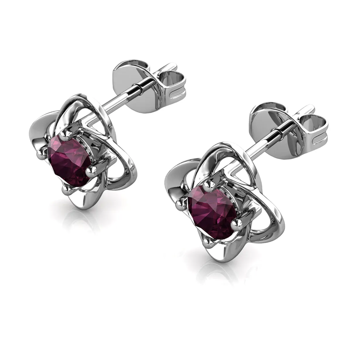 Infinity Februar Geburtsstein Amethyst Ohrringe 18k Weißgold beschichtetes Silber Geburtsstein Ohrringe mit Swarovski Kristall