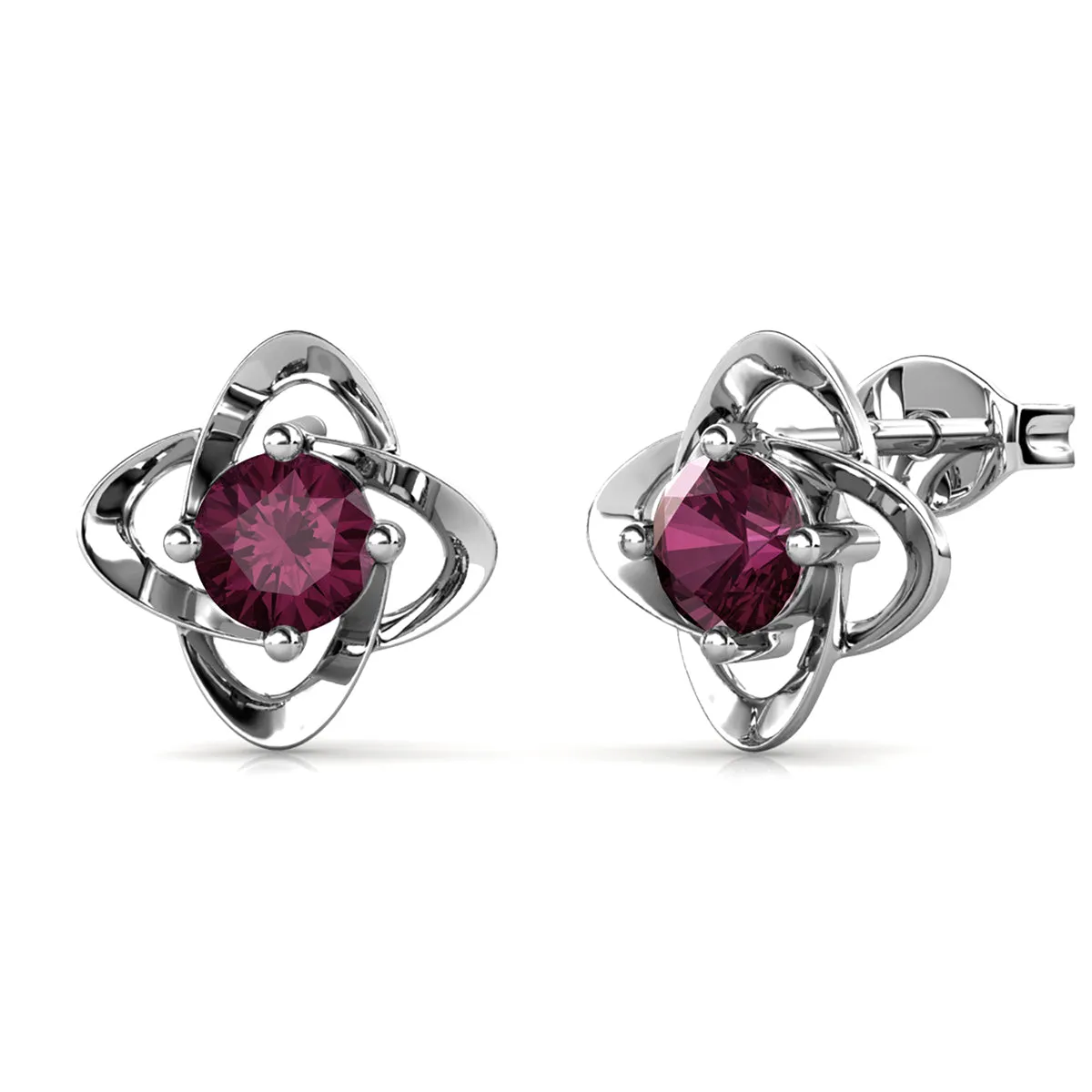 Infinity Februar Geburtsstein Amethyst Ohrringe 18k Weißgold beschichtetes Silber Geburtsstein Ohrringe mit Swarovski Kristall