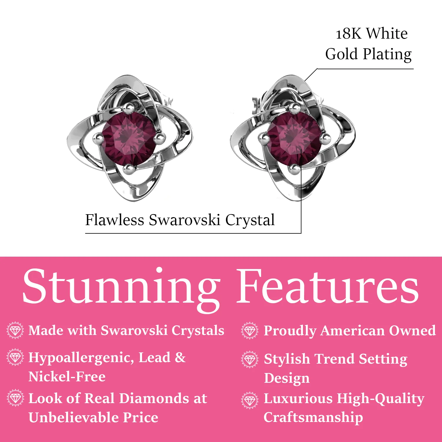 Infinity Februar Geburtsstein Amethyst Ohrringe 18k Weißgold beschichtetes Silber Geburtsstein Ohrringe mit Swarovski Kristall