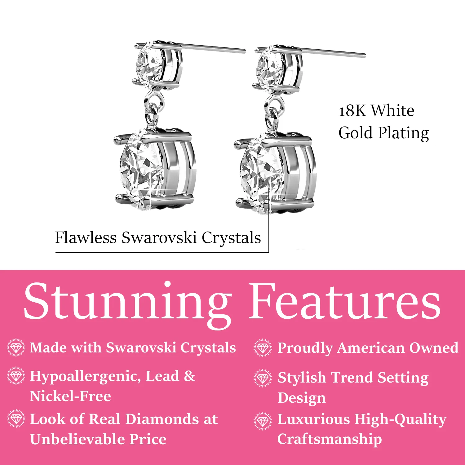 Jasmine 18k Weißgold plattierte Ohrringe mit Swarovski Kristallen
