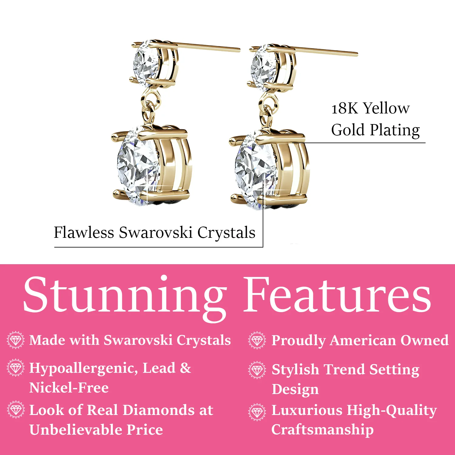 Jasmine 18k Weißgold plattierte Ohrringe mit Swarovski Kristallen