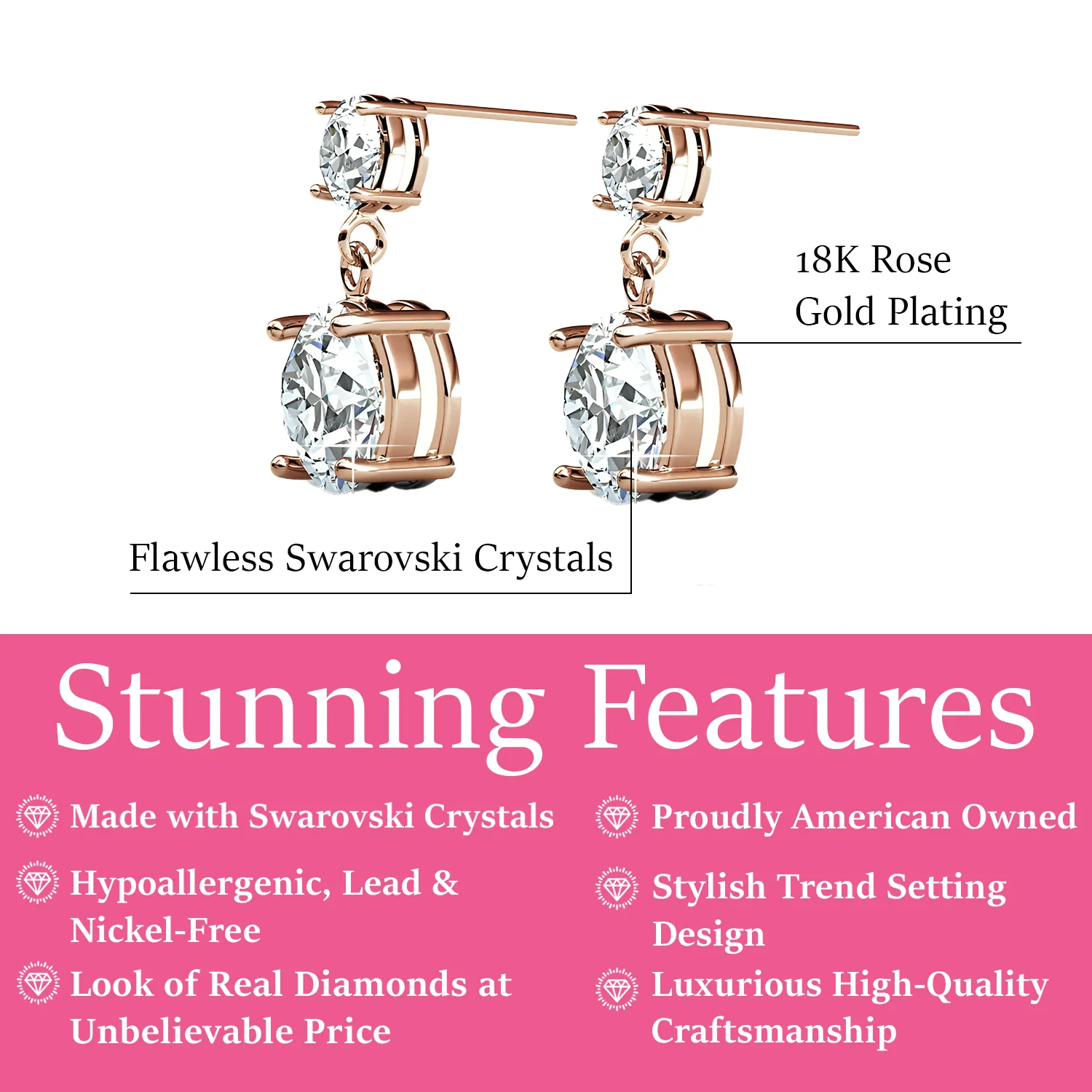 Jasmine 18k Weißgold plattierte Ohrringe mit Swarovski Kristallen