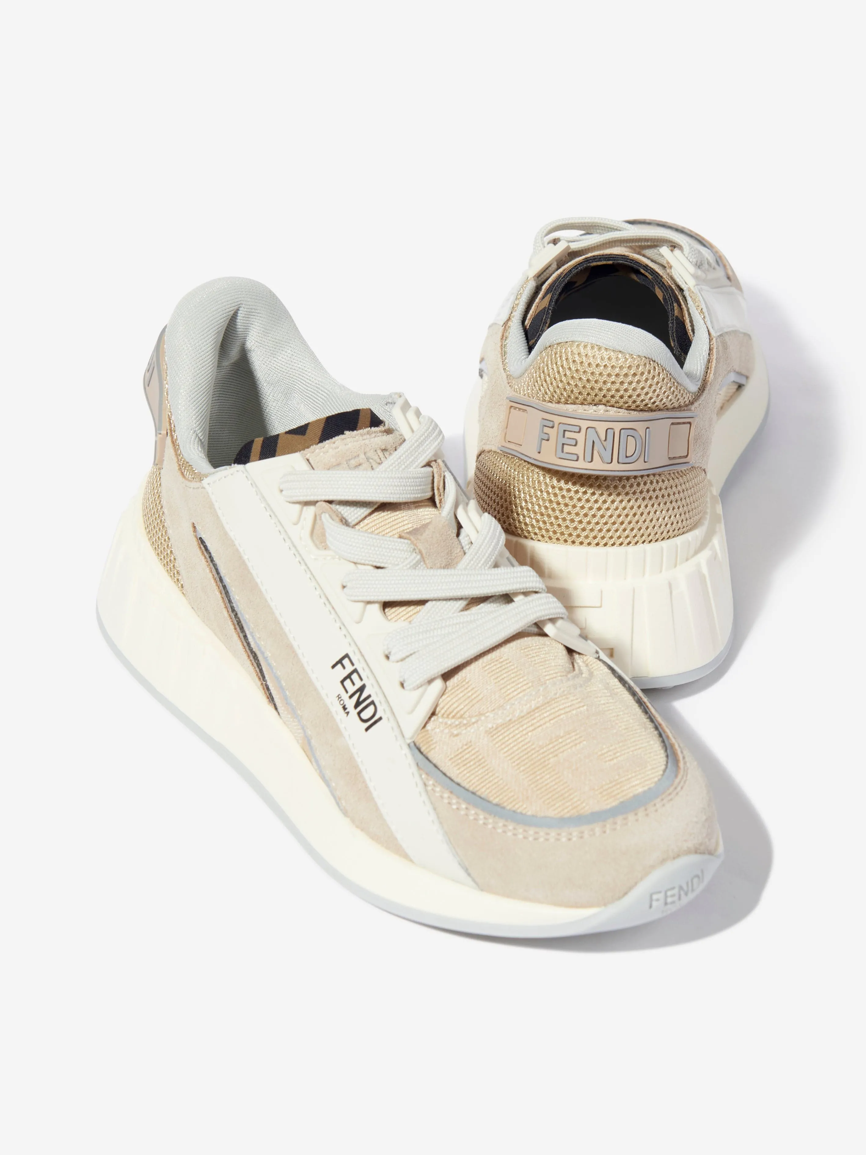 Kinder FF Jacquard Logo Turnschuhe in Beige