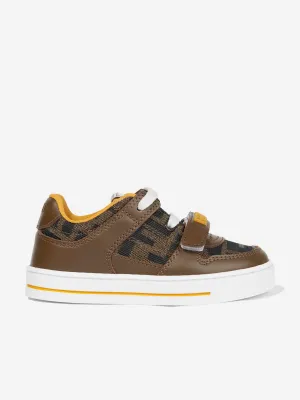 Kinder Leder Jacquard Logo Turnschuhe in Braun