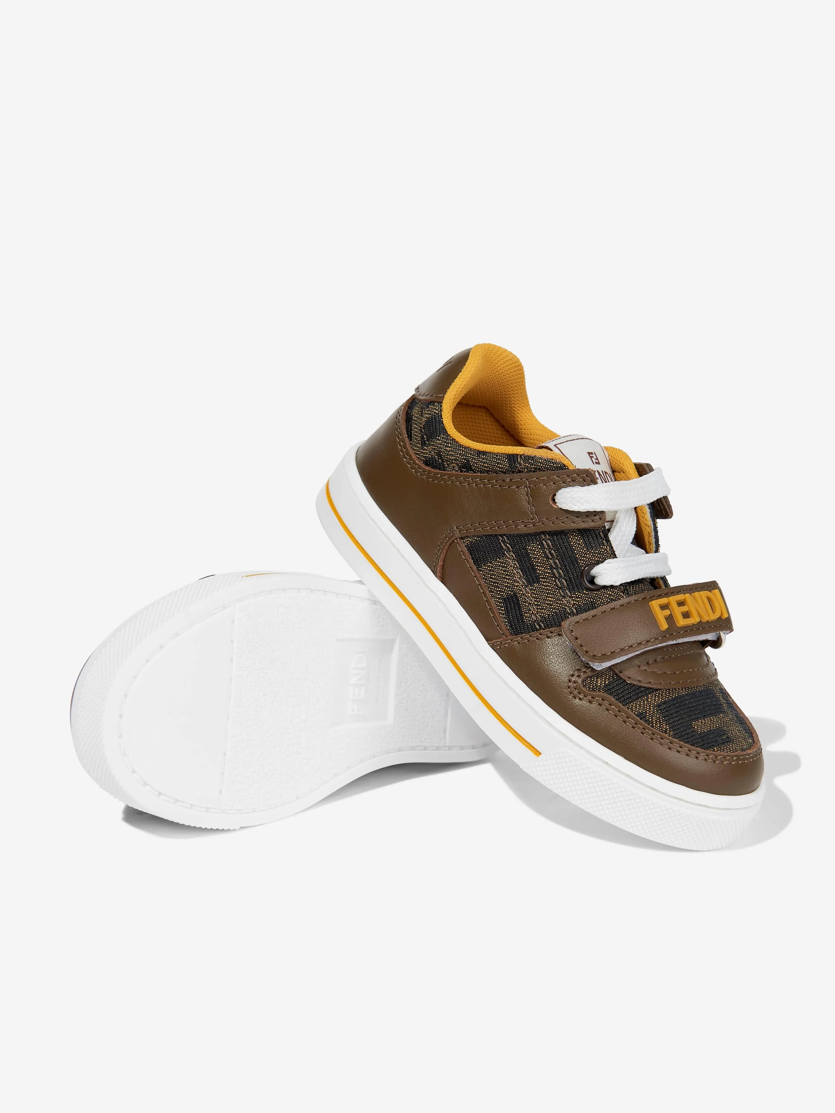 Kinder Leder Jacquard Logo Turnschuhe in Braun