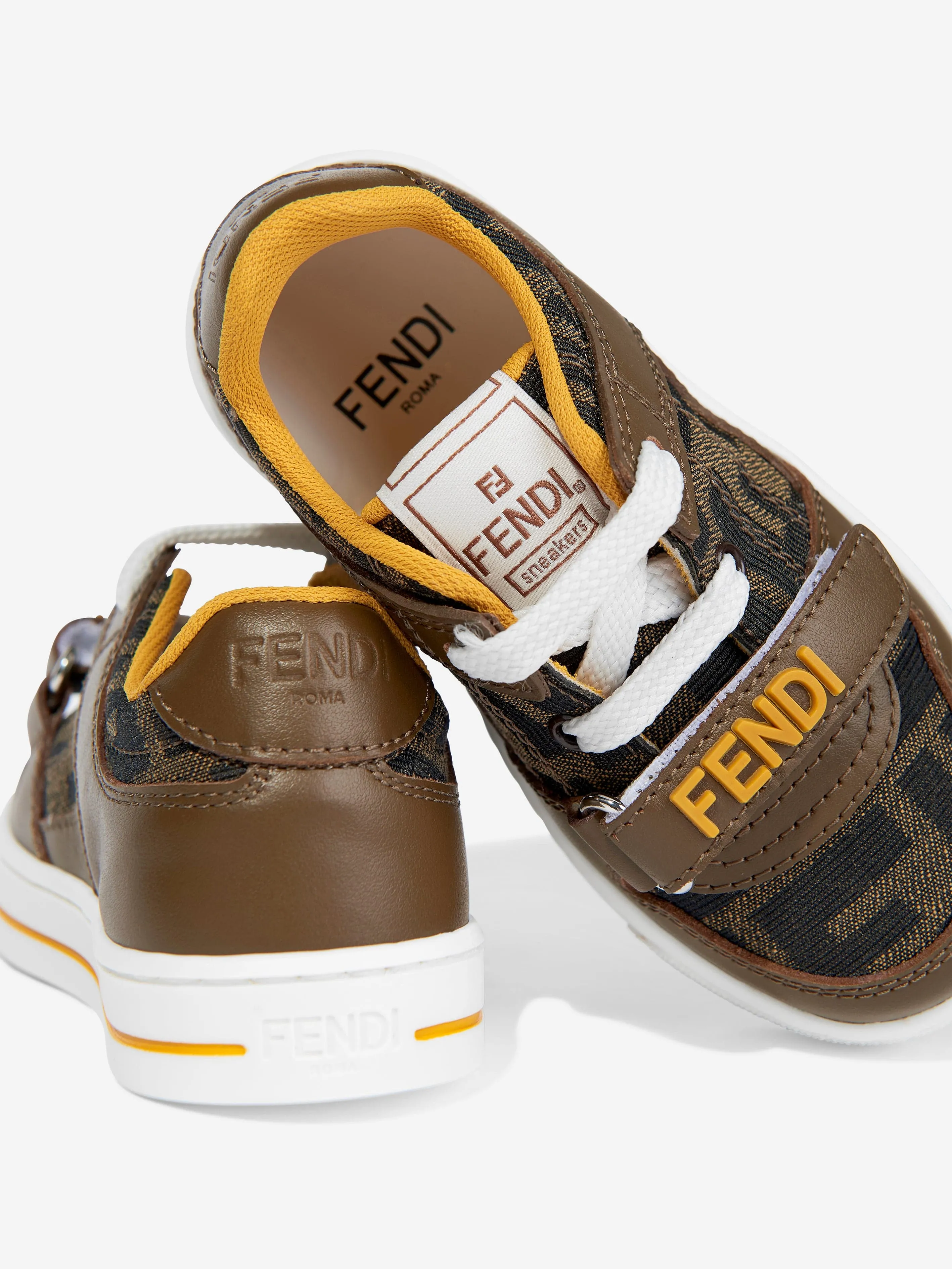 Kinder Leder Jacquard Logo Turnschuhe in Braun