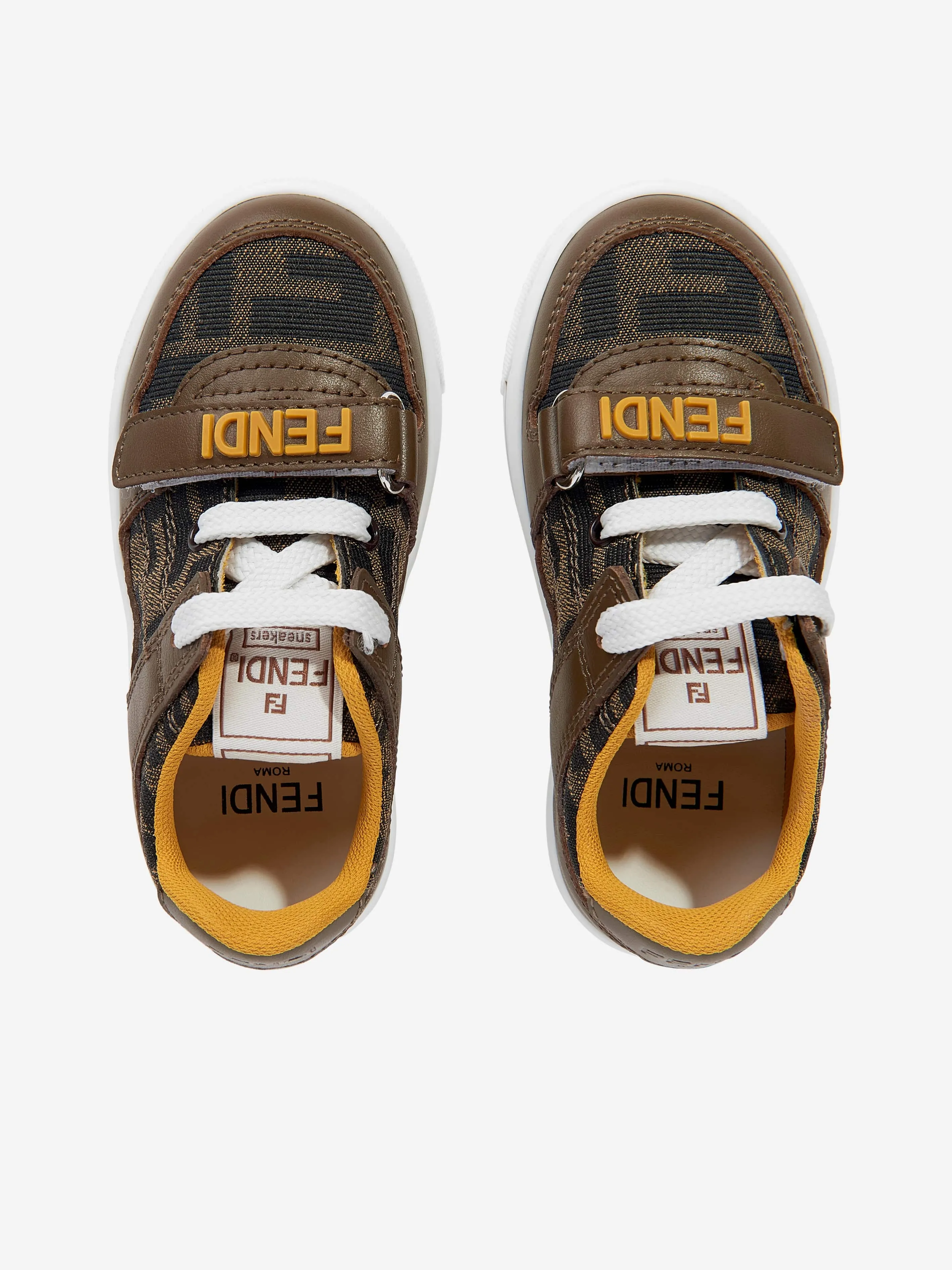 Kinder Leder Jacquard Logo Turnschuhe in Braun