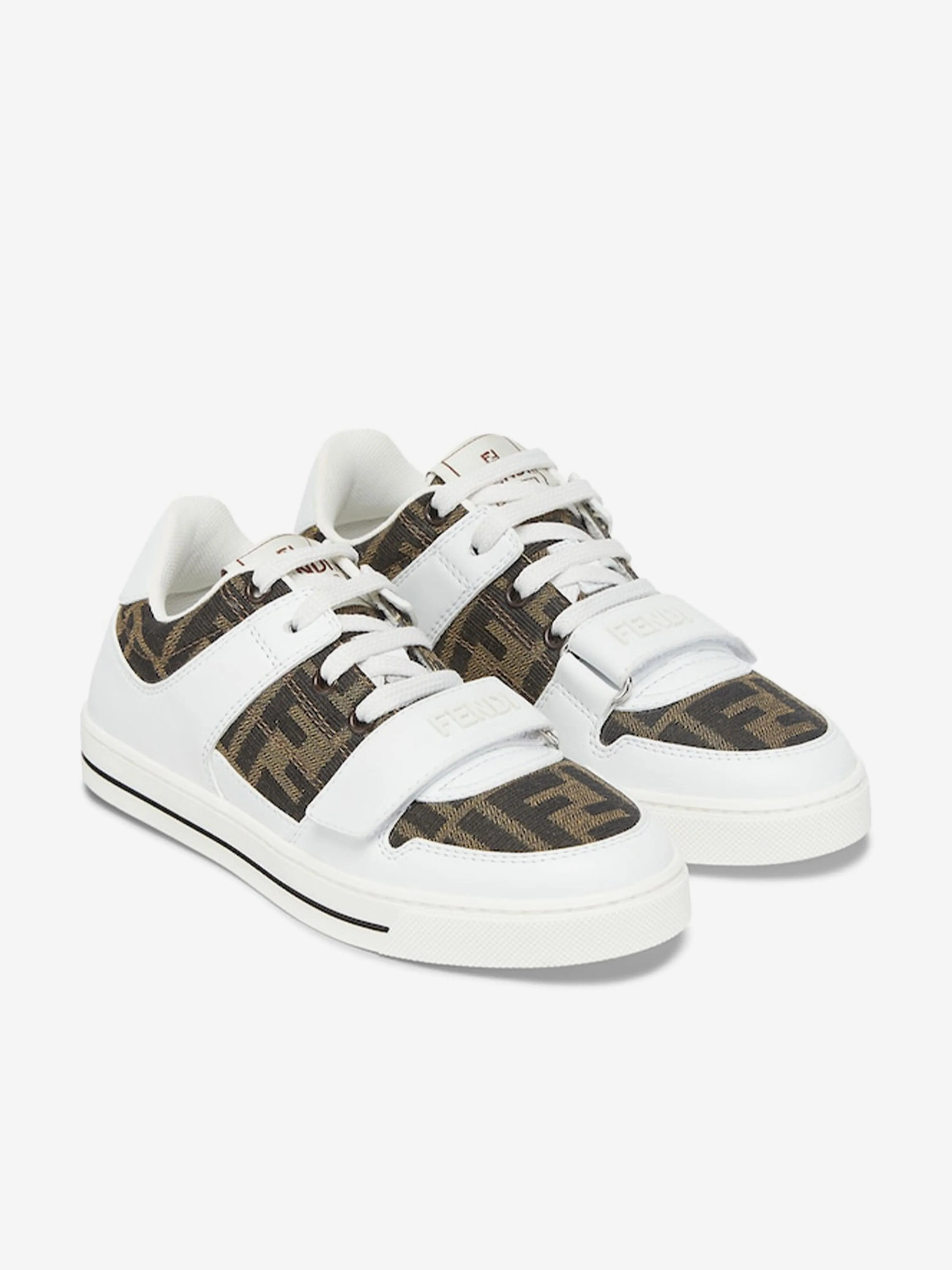 Kinder Leder Jacquard Logo Turnschuhe in Weiß