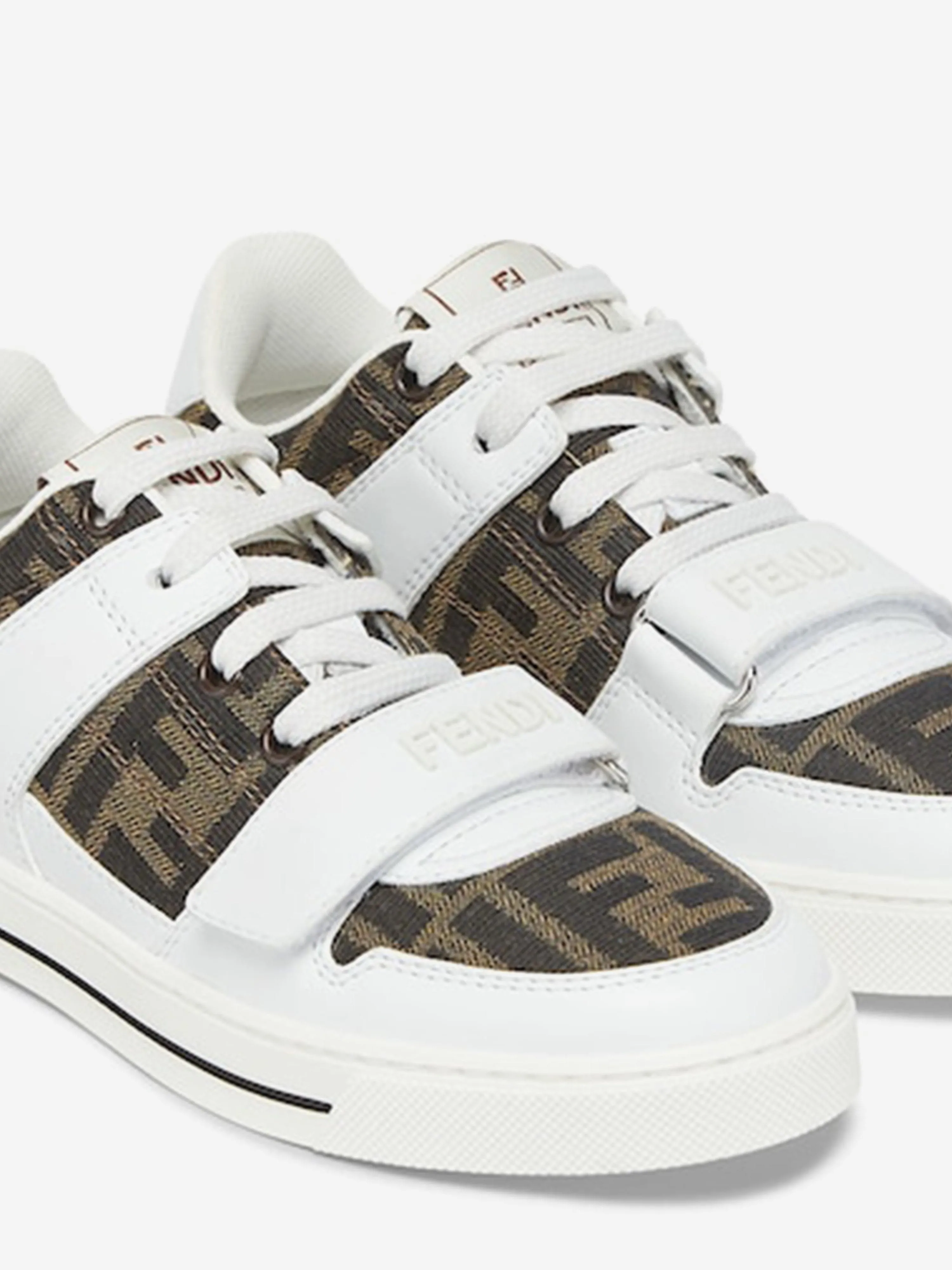 Kinder Leder Jacquard Logo Turnschuhe in Weiß