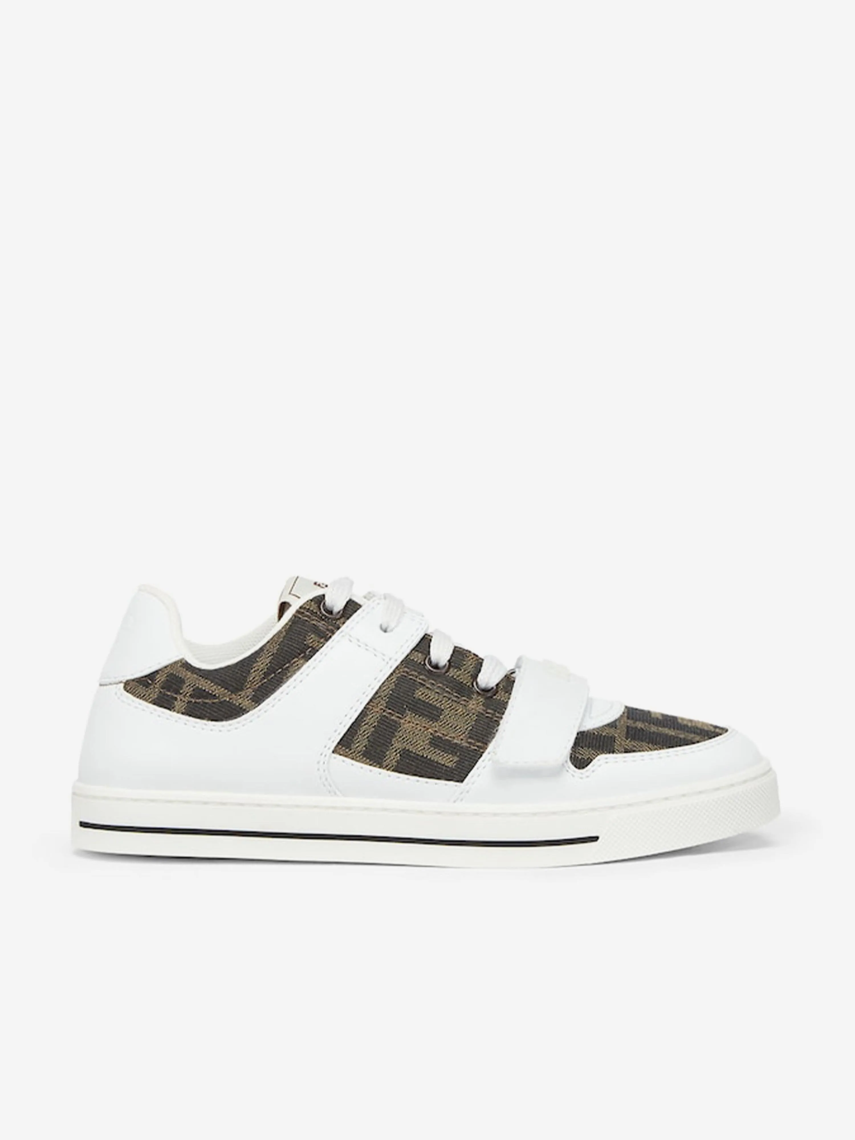 Kinder Leder Jacquard Logo Turnschuhe in Weiß