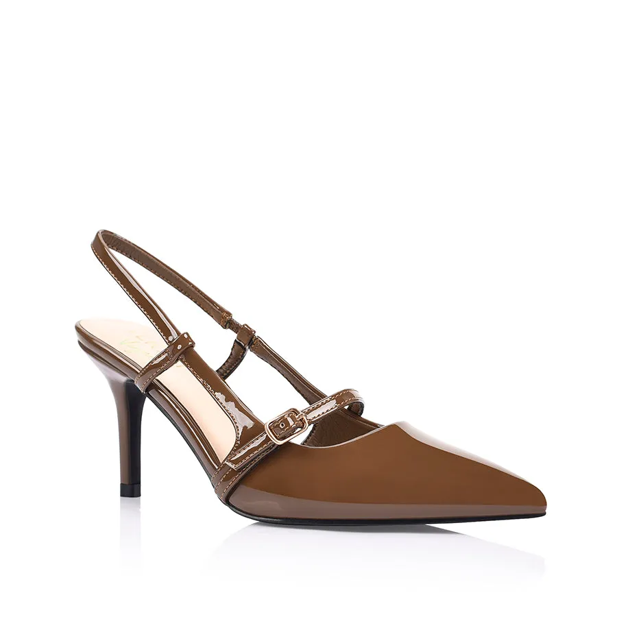 Leia Slingback Stilettos - Schokoladenbraun Hochglanz
