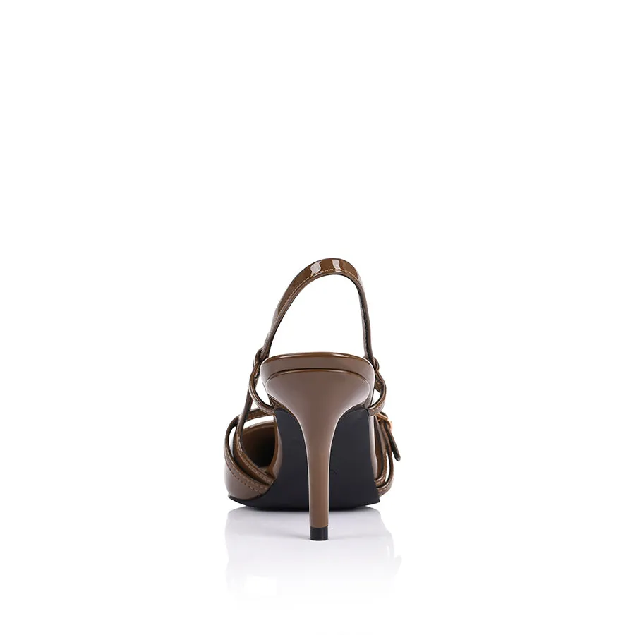 Leia Slingback Stilettos - Schokoladenbraun Hochglanz
