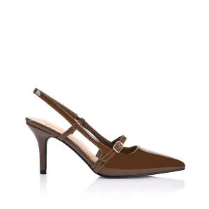 Leia Slingback Stilettos - Schokoladenbraun Hochglanz