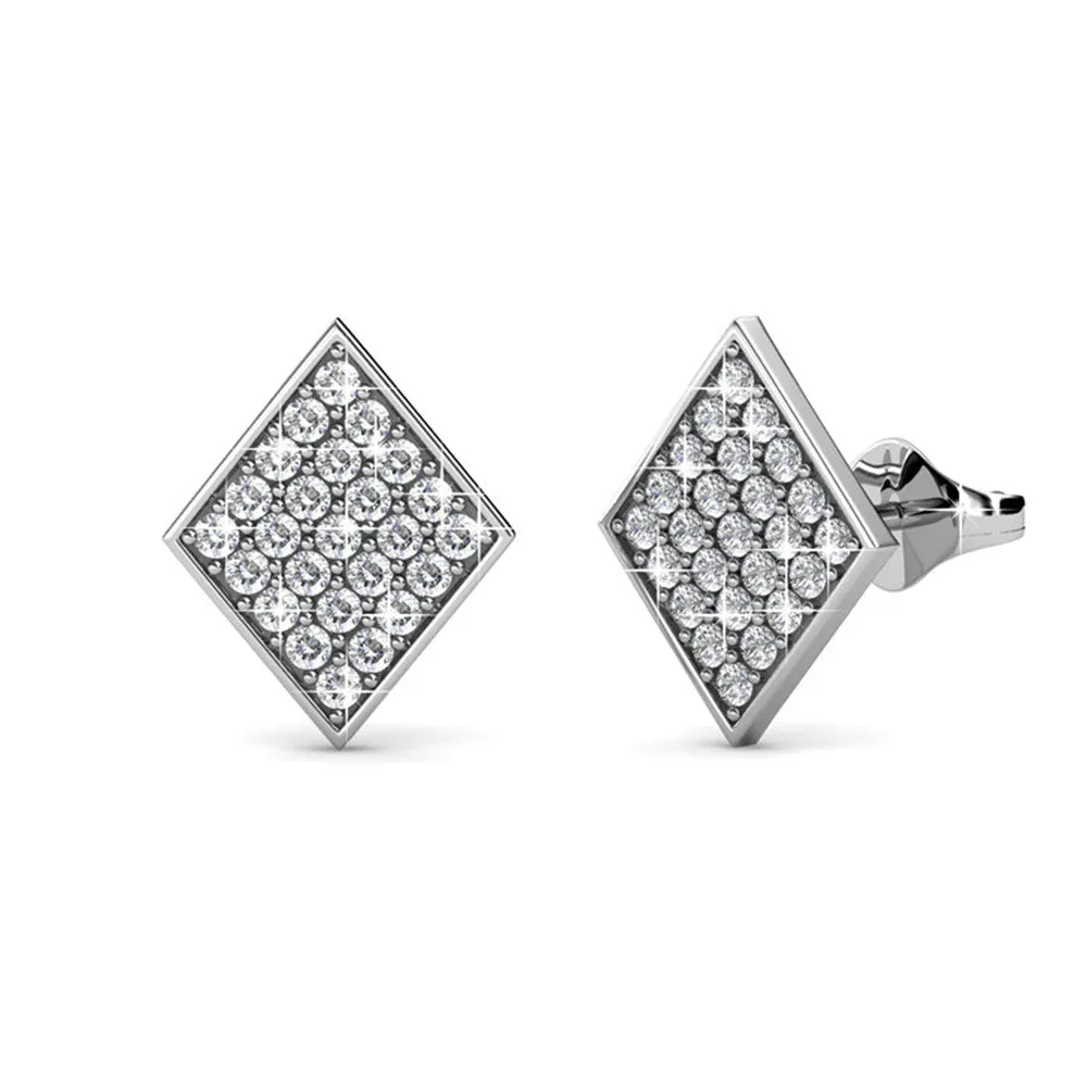 Lennon 18k Weißgold beschichtete Diamant-förmige Steckerohrringe mit Swarovski Kristallen