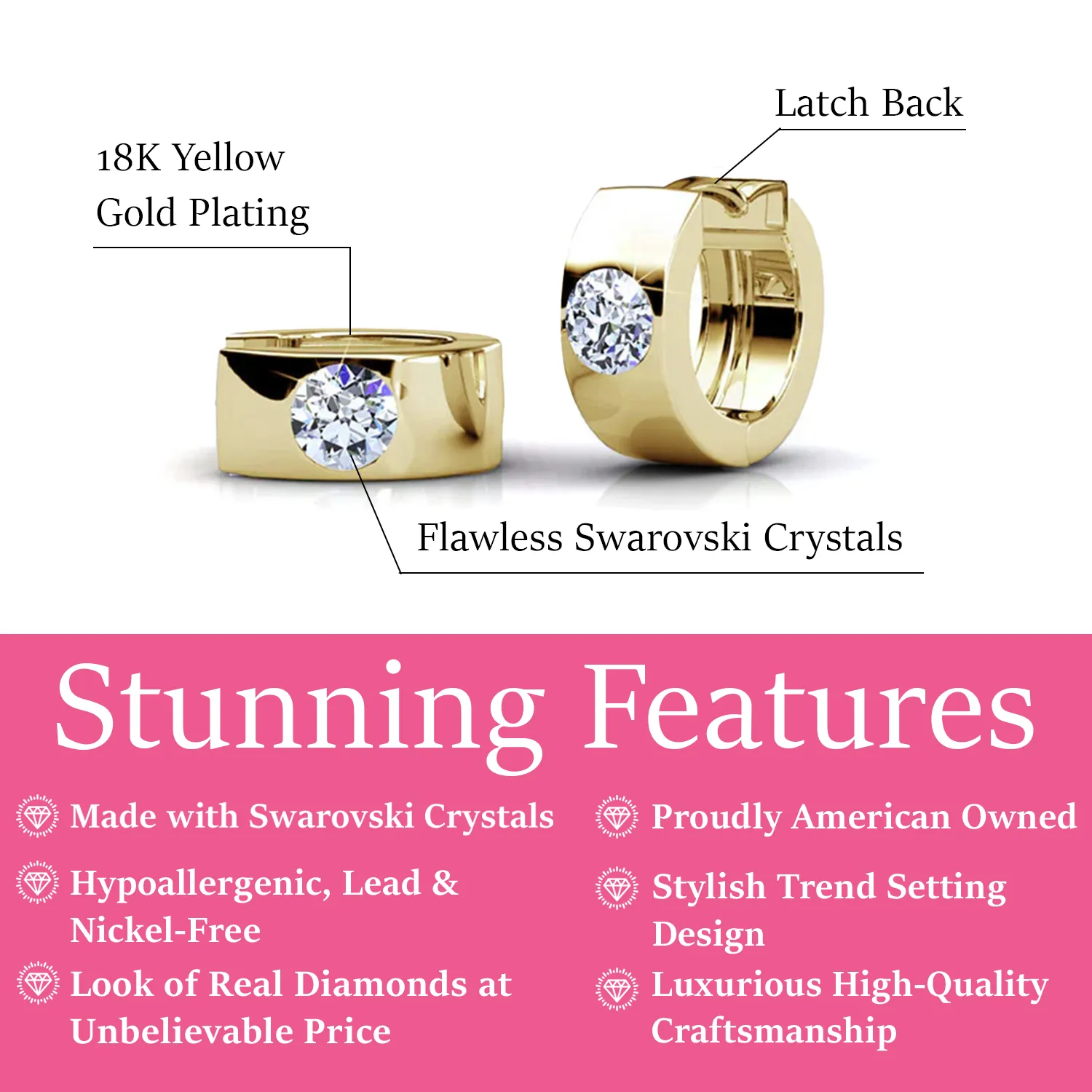 Luxe Swarovski Schmuck Alana 18k Weißgold beschichtete kleine Creolen mit Swarovski Kristallen — Endgültiger Verkauf