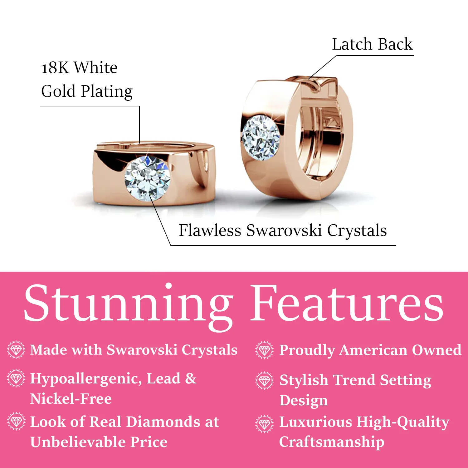 Luxe Swarovski Schmuck Alana 18k Weißgold beschichtete kleine Creolen mit Swarovski Kristallen — Endgültiger Verkauf