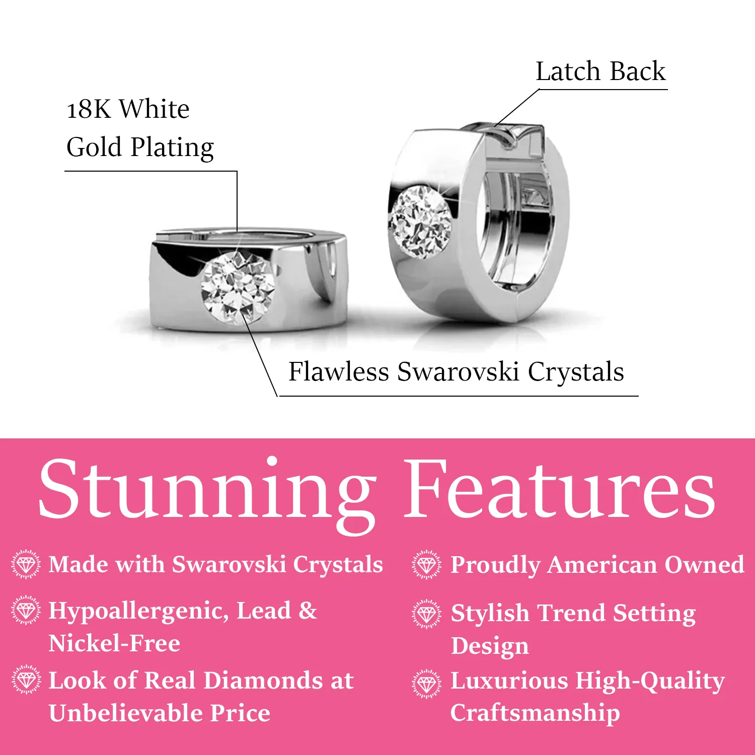 Luxe Swarovski Schmuck Alana 18k Weißgold beschichtete kleine Creolen mit Swarovski Kristallen — Endgültiger Verkauf