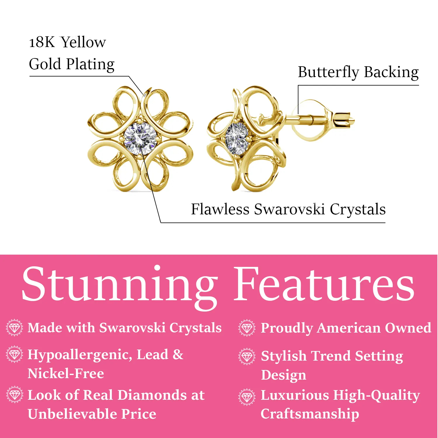 Luxe Swarovski Schmuck Alexis Blumenstecker mit Swarovski Kristallen in 18 Karat Weißgold vergoldet
