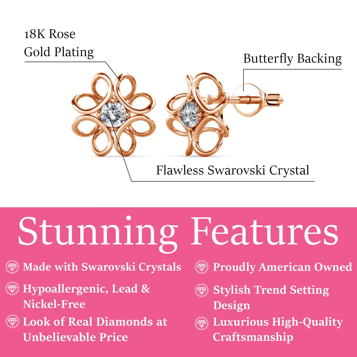 Luxe Swarovski Schmuck Alexis Blumenstecker mit Swarovski Kristallen in 18 Karat Weißgold vergoldet