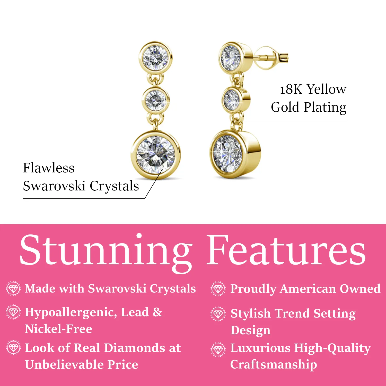 Luxus Swarovski Schmuck Bailey 18 Karat Weißgold beschichtete Creolen mit Swarovski Kristallen