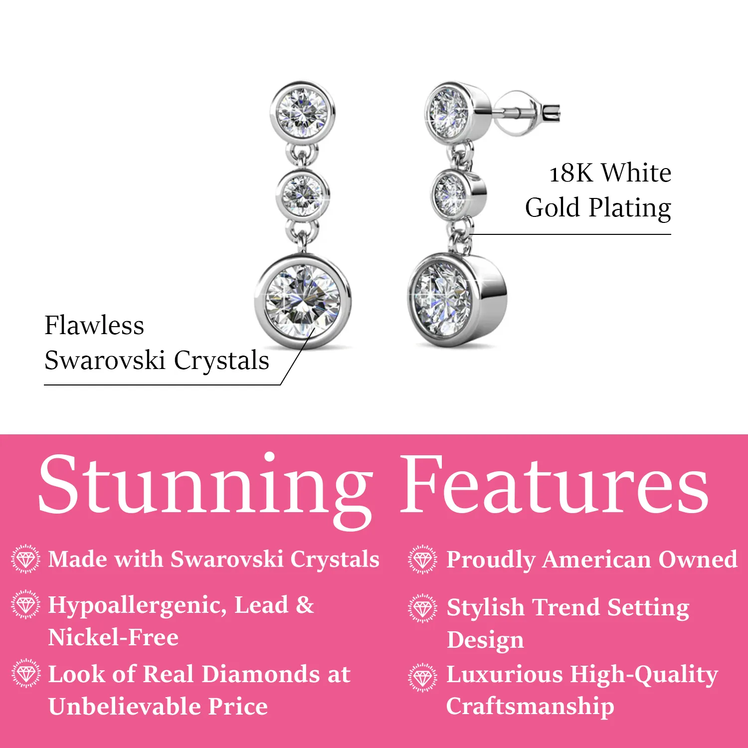 Luxus Swarovski Schmuck Bailey 18 Karat Weißgold beschichtete Creolen mit Swarovski Kristallen
