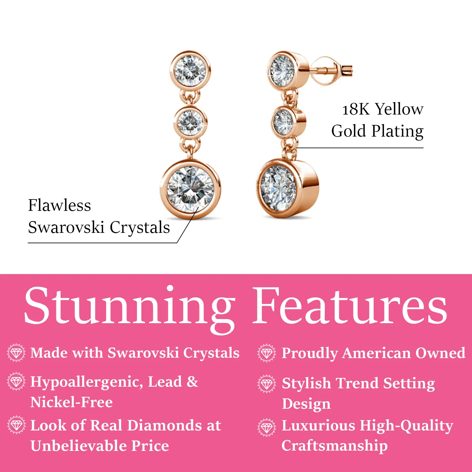 Luxus Swarovski Schmuck Bailey 18 Karat Weißgold beschichtete Creolen mit Swarovski Kristallen