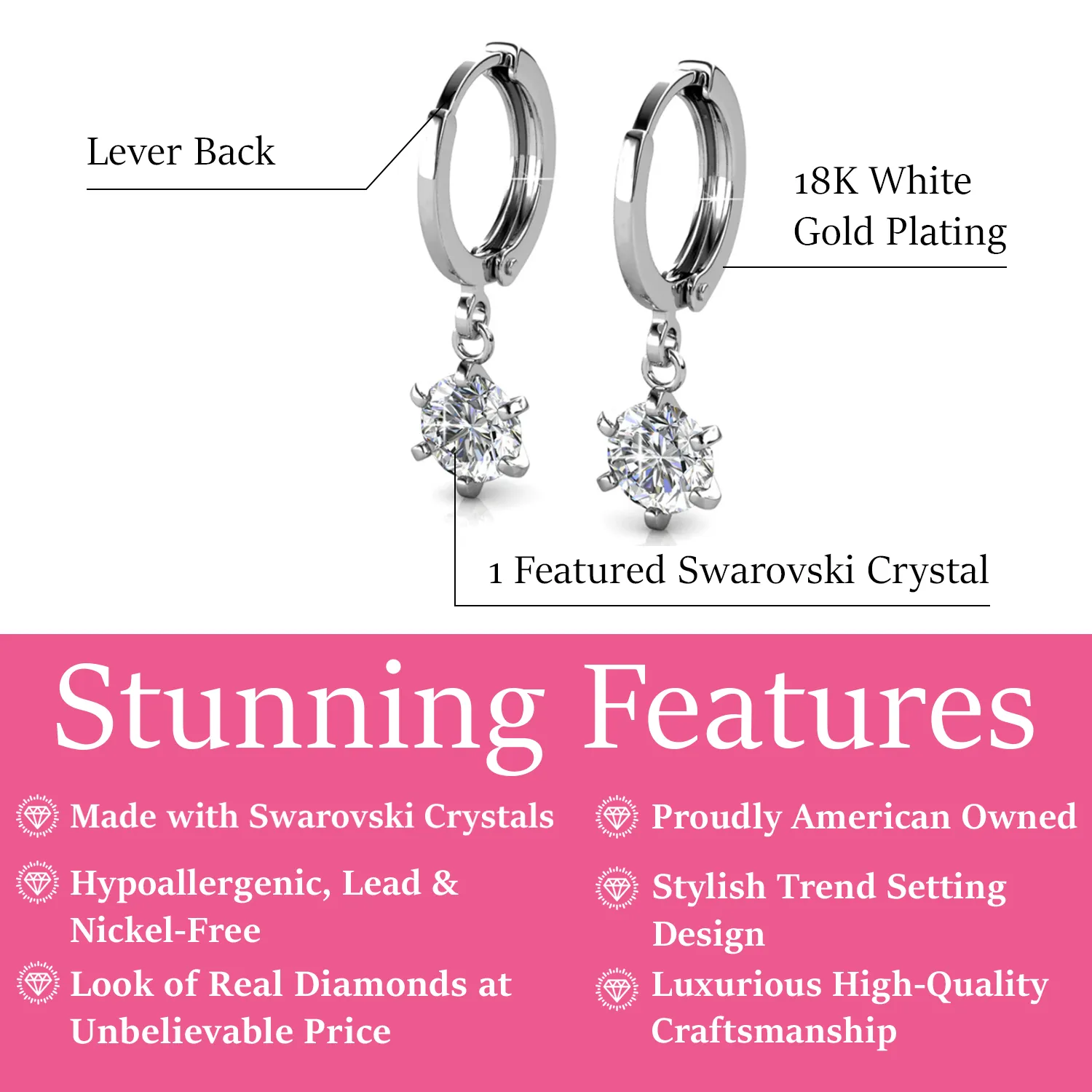 Luxe Swarovski-Schmuck Davina 18k Weißgold beschichtete Creolen Ohrringe mit Swarovski-Kristallen — Endgültiger Verkauf