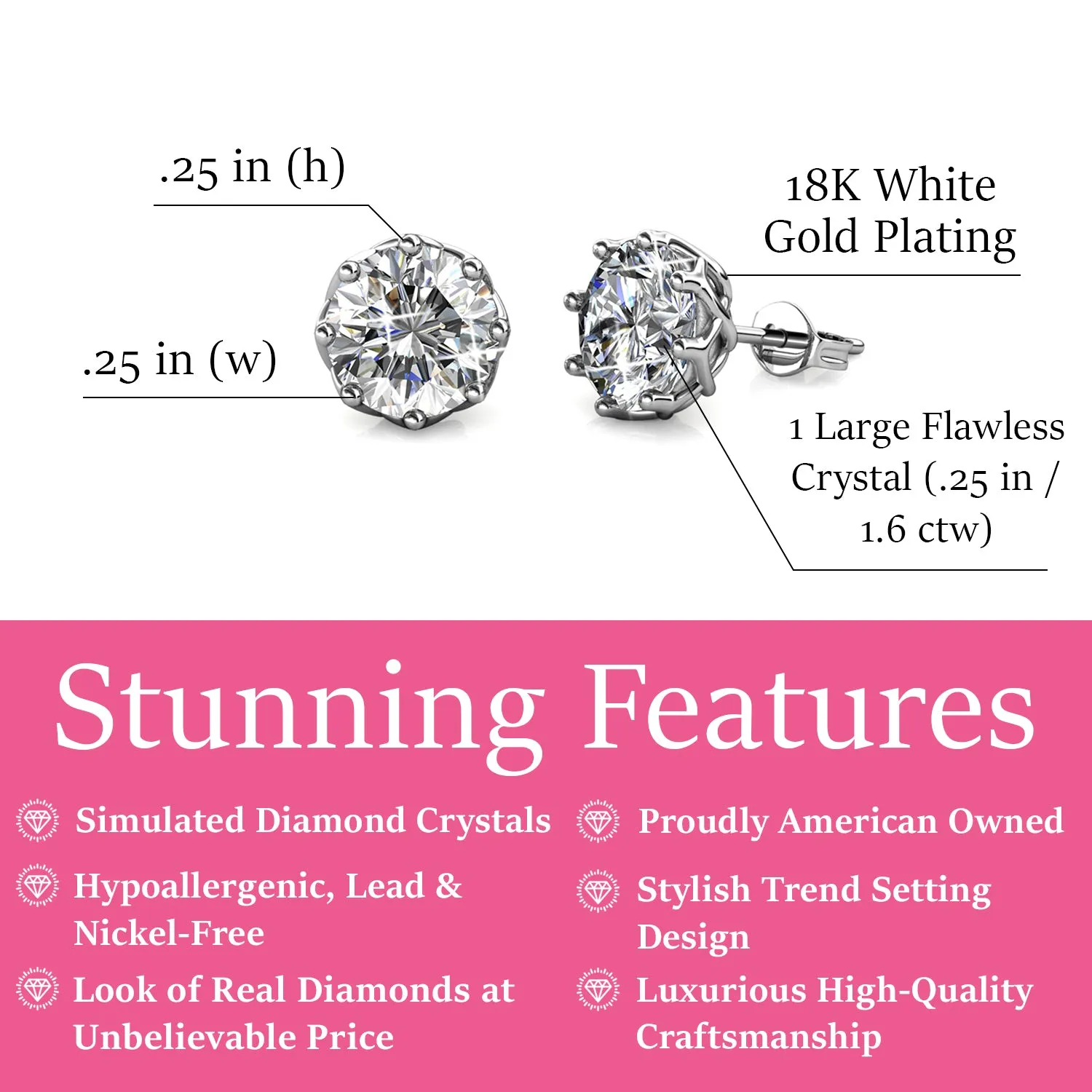Luxus Swarovski Schmuck Eden 18k Weißgold beschichtete Kristall Ohrstecker mit Swarovski Kristall