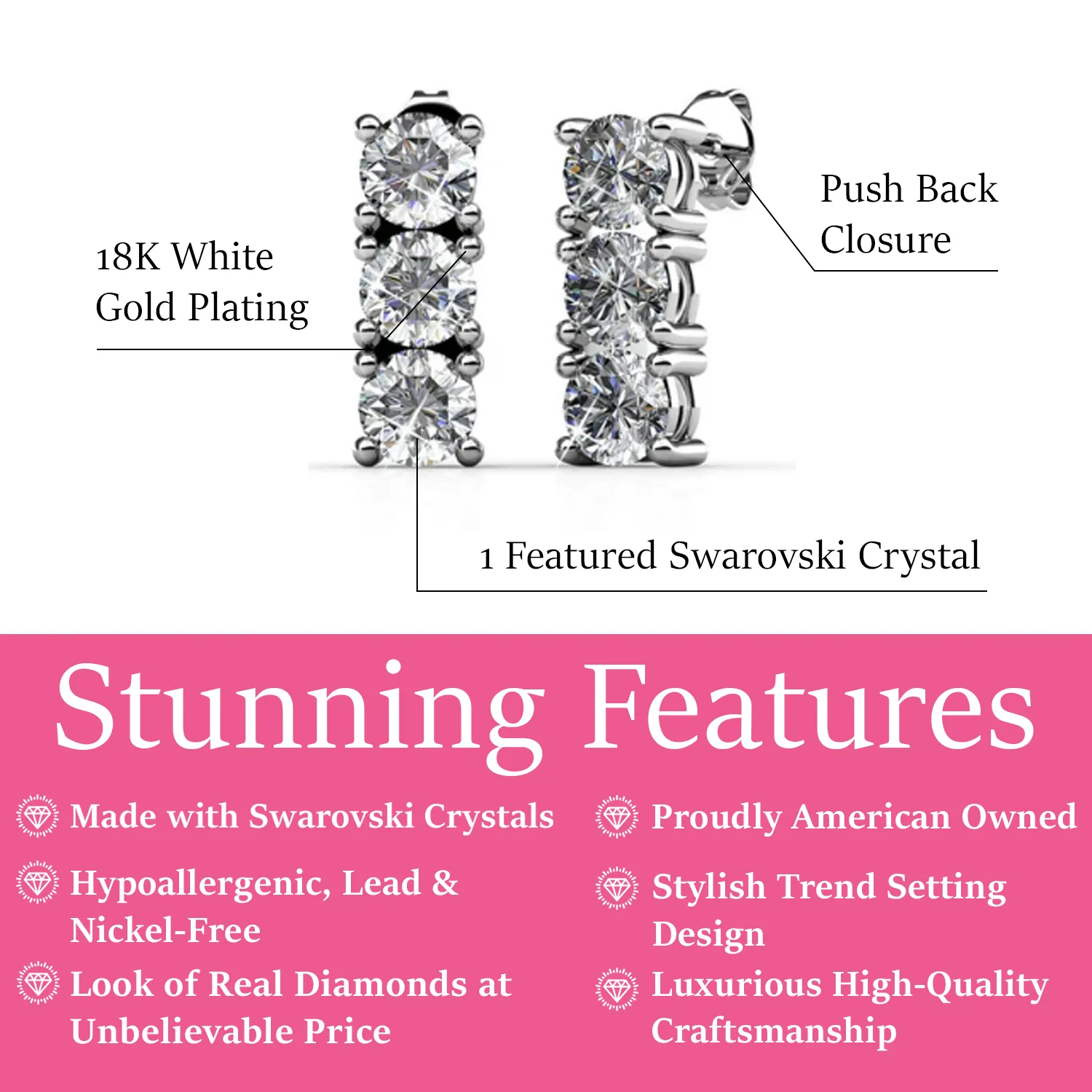 Luxuriöse Swarovski-Schmuck Eliana Stecker mit Swarovski-Kristallen in 18 Karat Weißgold beschichtet