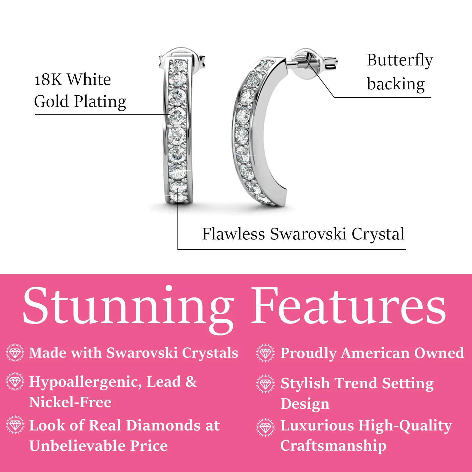 Luxus Swarovski Schmuck Erin 18k Weißgold beschichtete Halbkreis Ohrringe mit Swarovski Kristallen