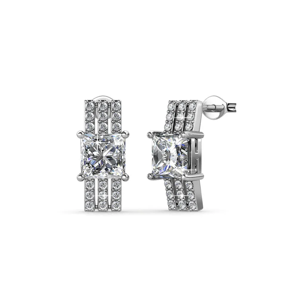 Luxus Swarovski Schmuck Fiona Stecker Ohrringe aus 18 Karat Weißgold mit Swarovski Kristallen im Princess-Schliff