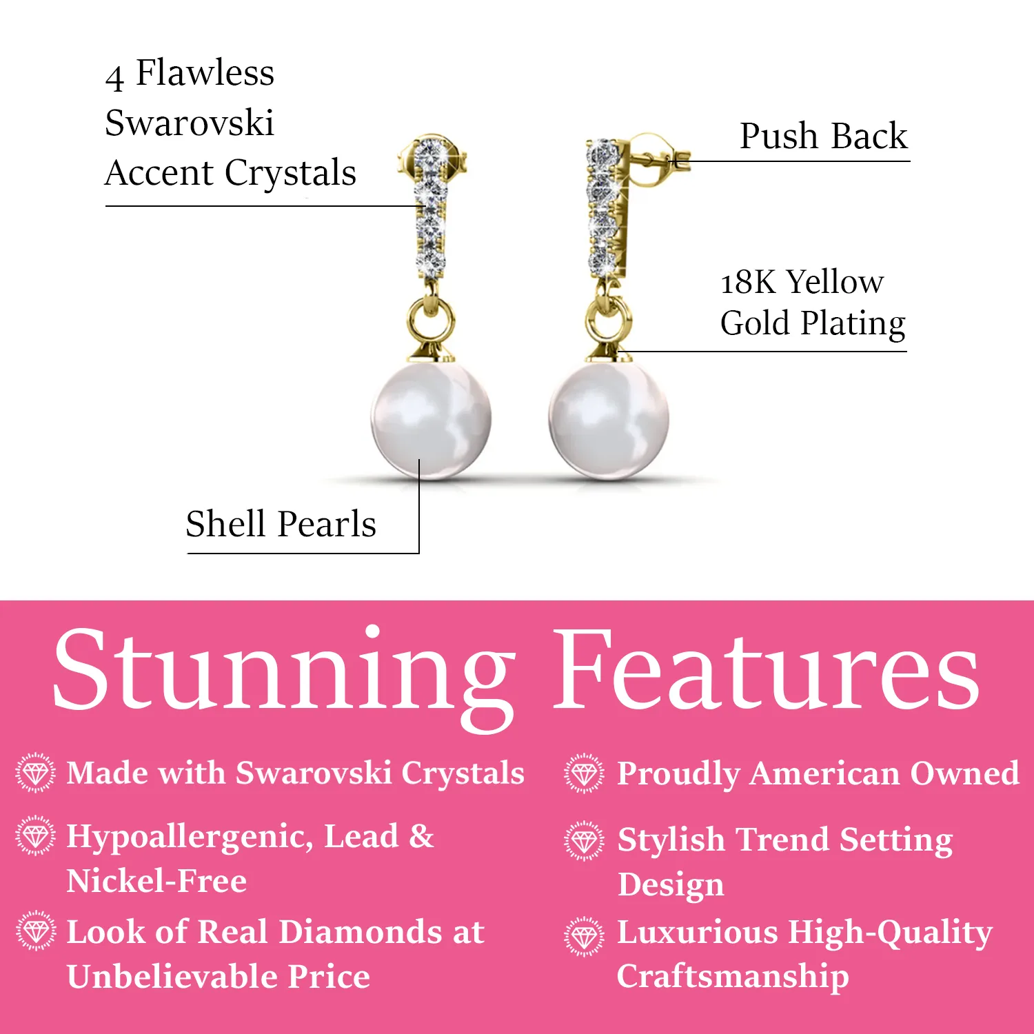 Luxus Swarovski Schmuck Gabrielle 18 Karat Weißgold Perlen Ohrringe mit Swarovski Kristallen