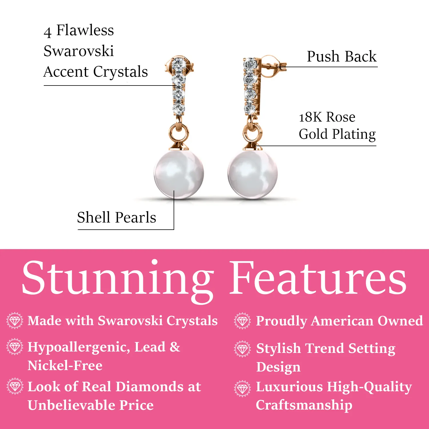 Luxus Swarovski Schmuck Gabrielle 18 Karat Weißgold Perlen Ohrringe mit Swarovski Kristallen