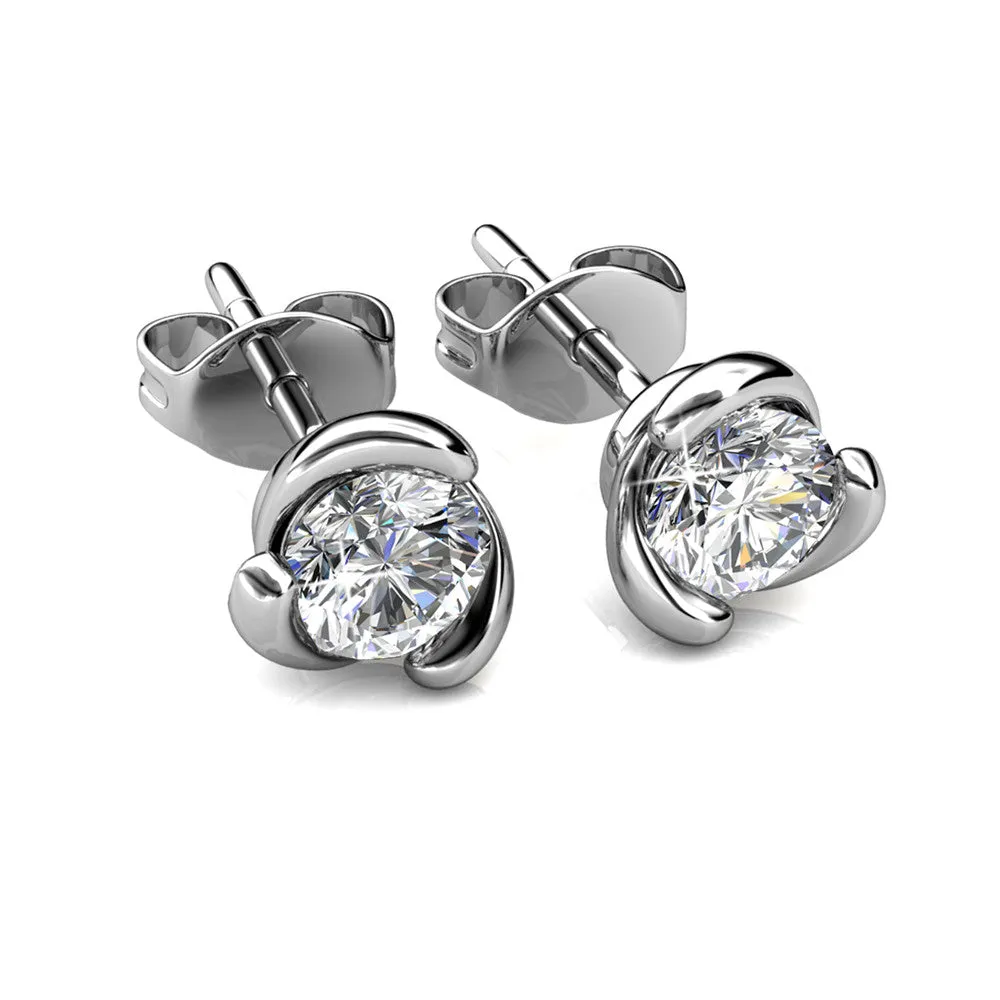 Luxe Swarovski Schmuck Harmonie Stecker mit runden Swarovski Kristallen aus 18 Karat Weißgold beschichtet