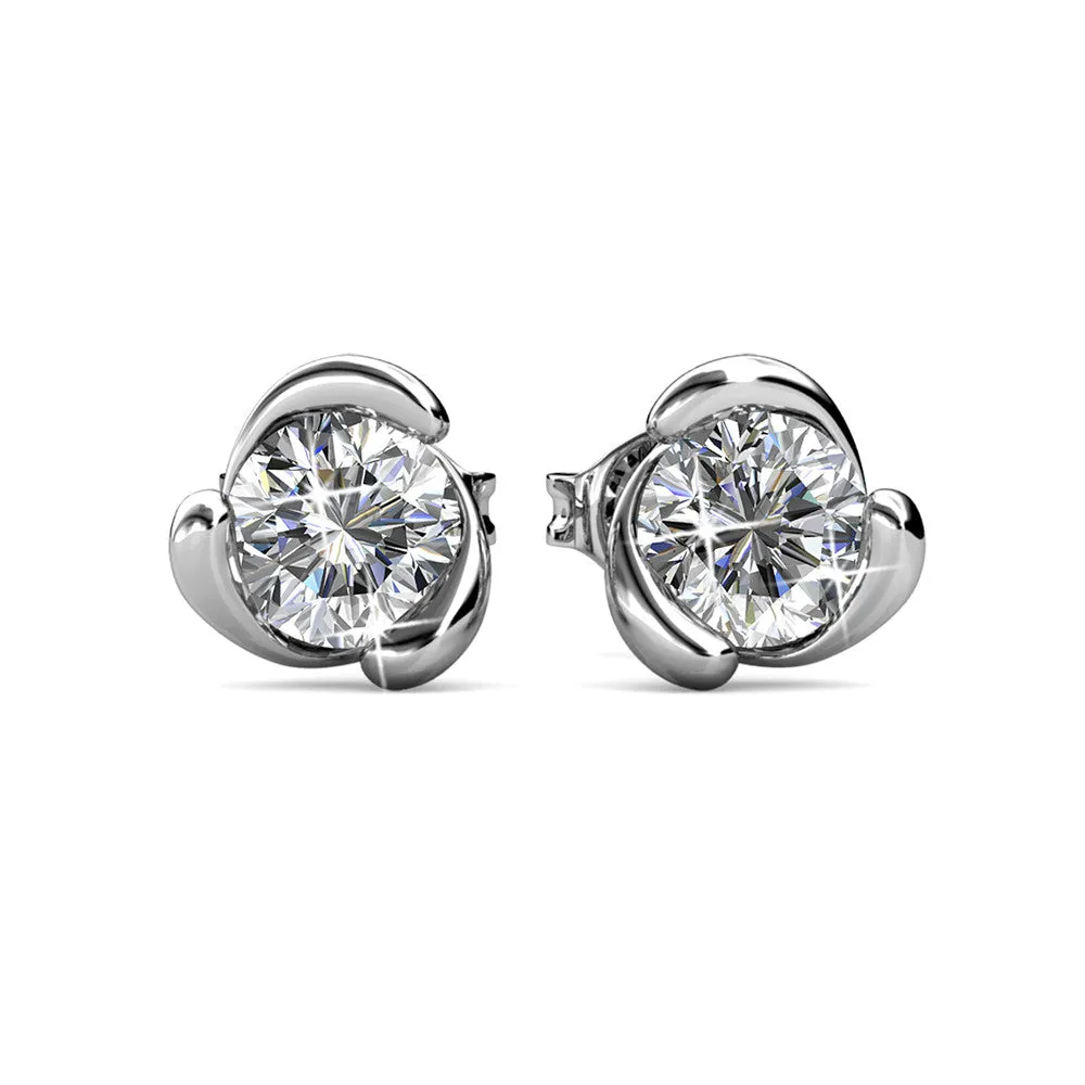 Luxe Swarovski Schmuck Harmonie Stecker mit runden Swarovski Kristallen aus 18 Karat Weißgold beschichtet