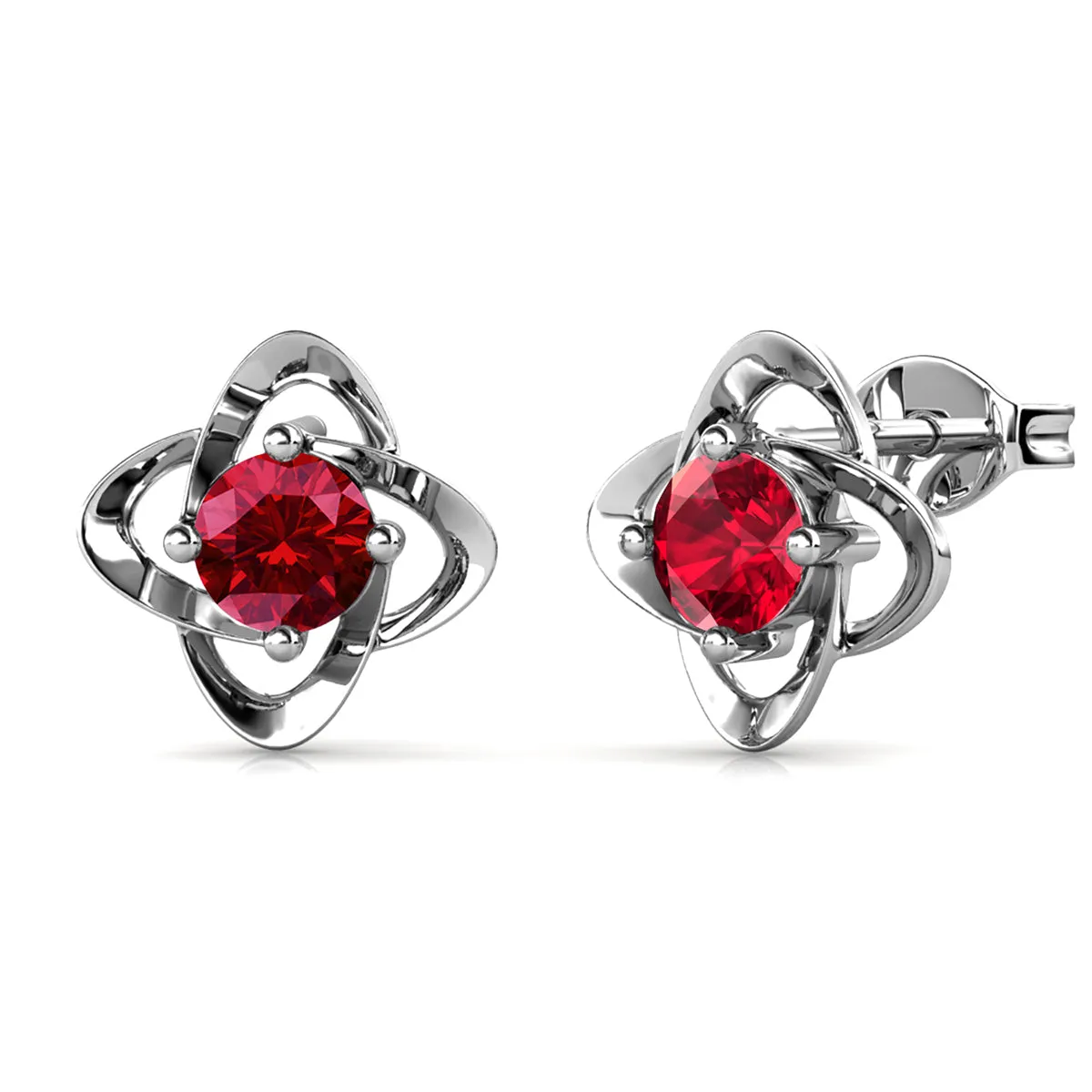 Luxus Swarovski Schmuck Unendlichkeits-Januar-Geburtsstein Granat Ohrringe 18k Weißgold beschichtetes Silber Geburtsstein Ohrringe mit Swarovski Kristall