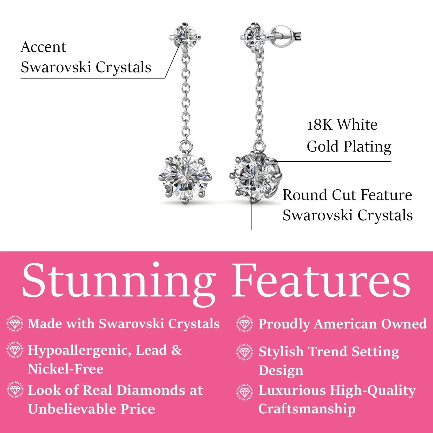 Luxus Swarovski Schmuck Jessie Ohrstecker mit Swarovski Kristallen in 18 Karat Weißgold beschichtet