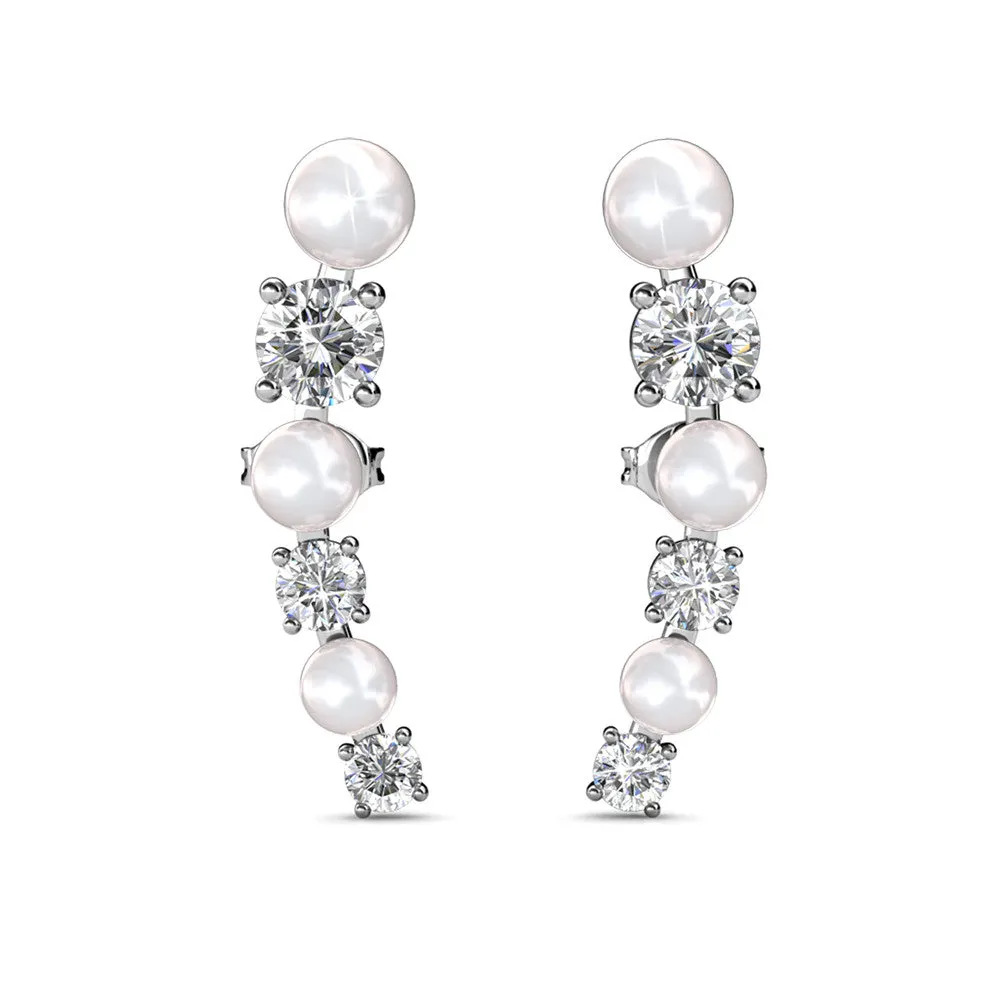 Luxe Swarovski-Schmuck Juniper 18-karätige Weißgold-Wickelohrringe mit weißen Perlen und Swarovski-Kristallen — Endverkauf