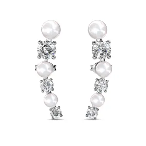 Luxe Swarovski-Schmuck Juniper 18-karätige Weißgold-Wickelohrringe mit weißen Perlen und Swarovski-Kristallen — Endverkauf