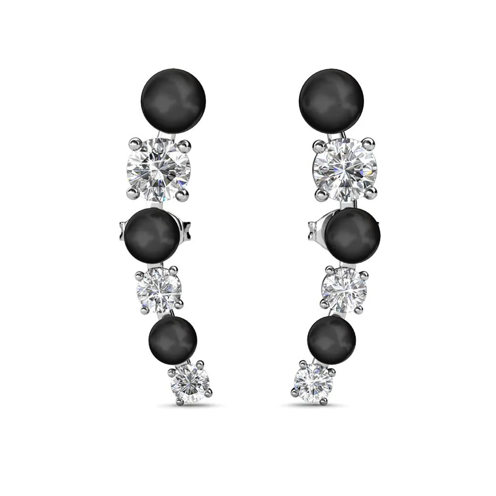 Luxe Swarovski-Schmuck Juniper 18-karätige Weißgold-Wickelohrringe mit weißen Perlen und Swarovski-Kristallen — Endverkauf