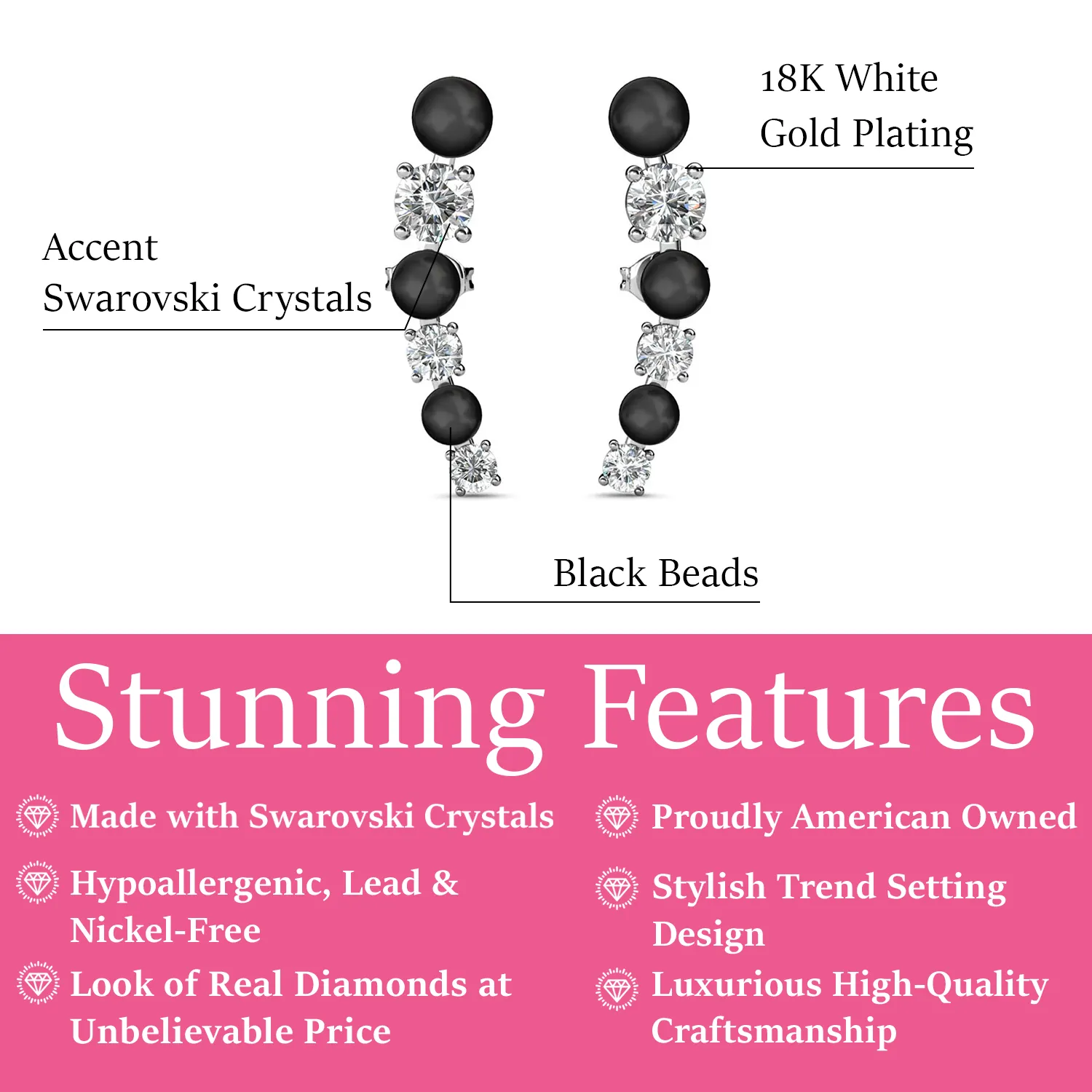 Luxe Swarovski-Schmuck Juniper 18-karätige Weißgold-Wickelohrringe mit weißen Perlen und Swarovski-Kristallen — Endverkauf