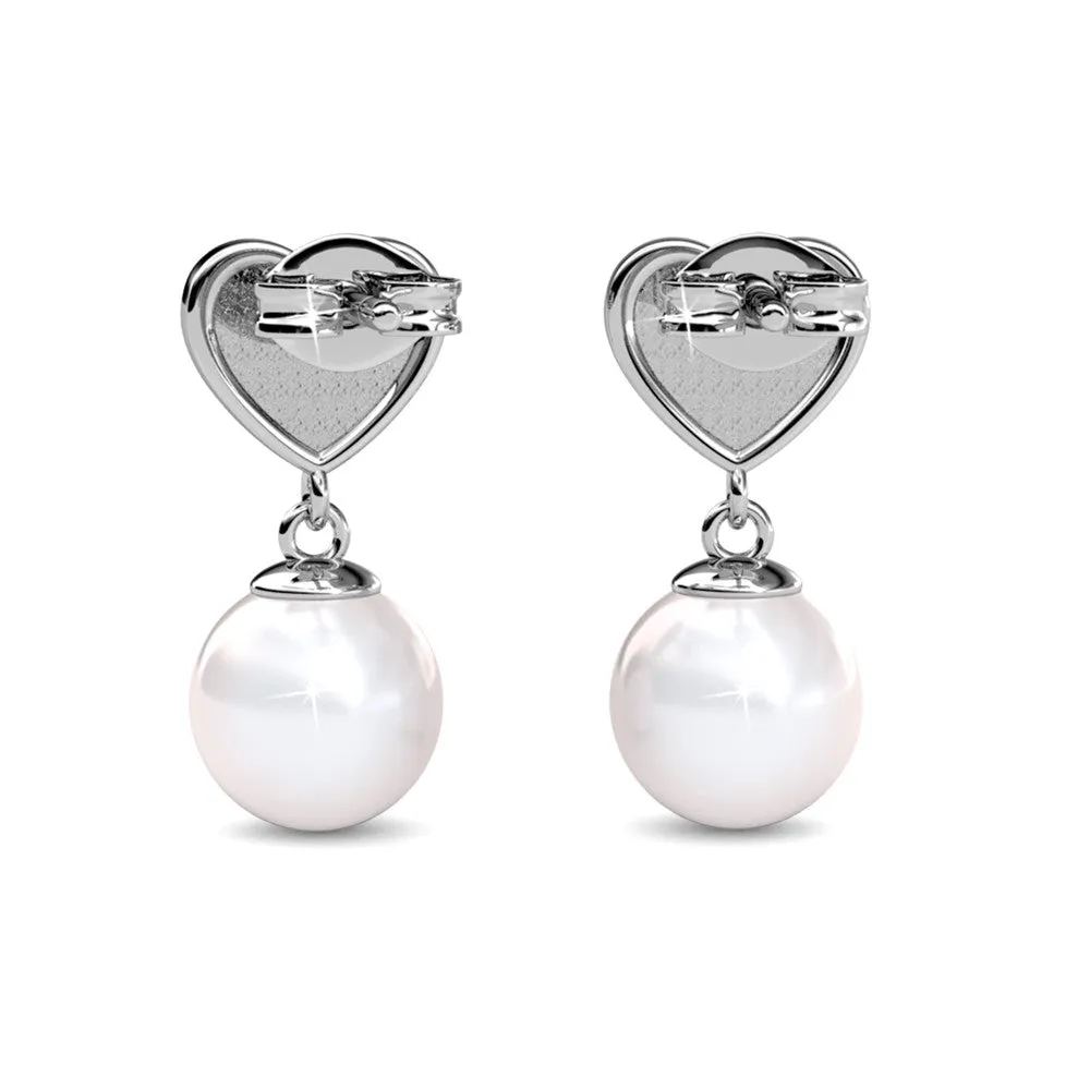 Luxus Swarovski Schmuck Kenley 18 Karat Weißgold beschichtete Herz-Anhänger Ohrringe mit Perlen und Swarovski Kristallen