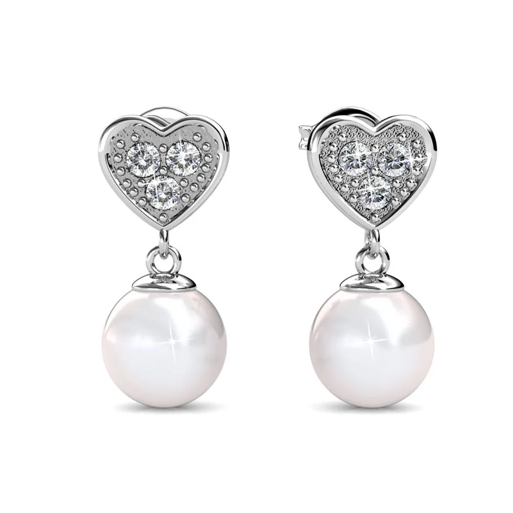 Luxus Swarovski Schmuck Kenley 18 Karat Weißgold beschichtete Herz-Anhänger Ohrringe mit Perlen und Swarovski Kristallen