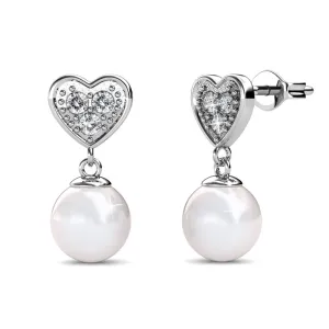 Luxus Swarovski Schmuck Kenley 18 Karat Weißgold beschichtete Herz-Anhänger Ohrringe mit Perlen und Swarovski Kristallen